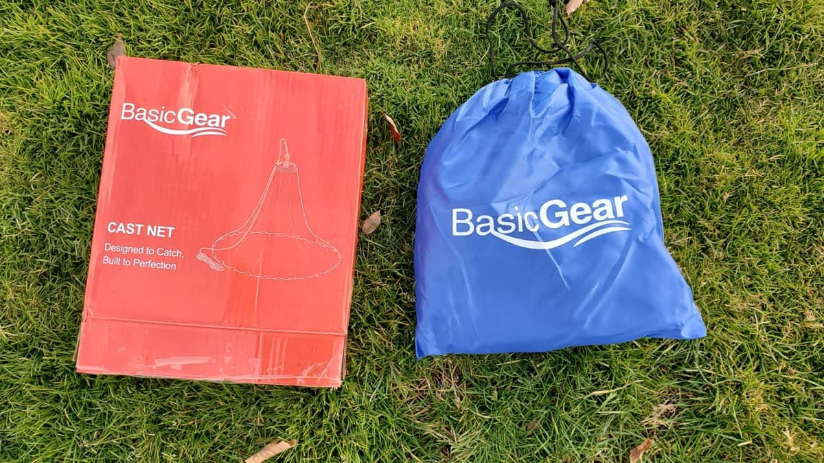 Easy Throw cast net box and drawstring bag on a customer's lawn